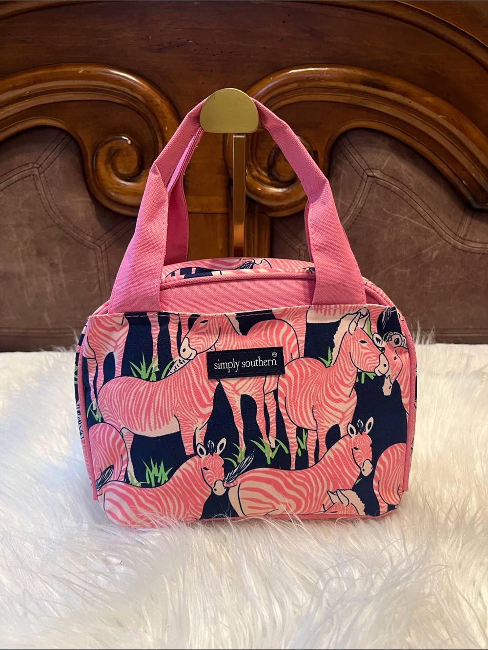 Simply Southern Pink and Navy Zebra Print lunch Bag